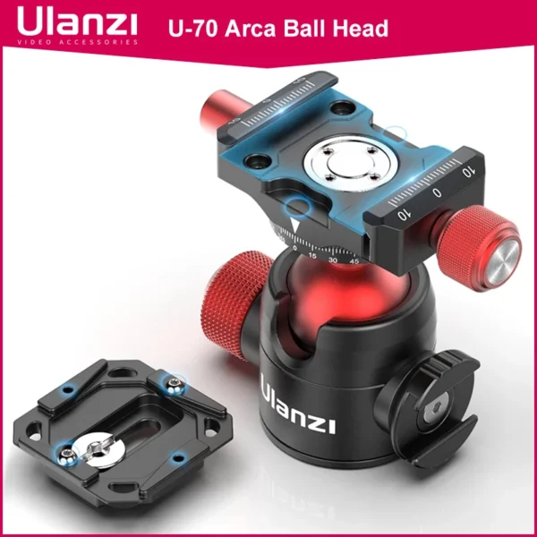 Ulanzi U-60 U-70 Metal Ballhead Pan Tilt Dual Cold Shoe Tripod Head Vlog Tripod Head