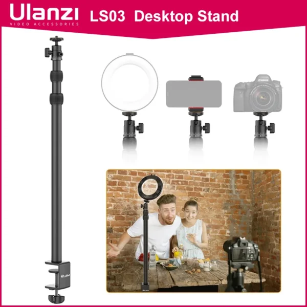 VIJIM LS03 Extend Desk Light Stand Tripod with Extendable Phone Clip Rotatable Ball Head 1/4" Screw Holder Stand Livestream