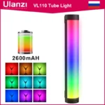Ulanzi VL110 RGB Tube Photography Lamp 2500-9000K 2600mAh Rechargeable Portable Studio Camping Fill Lighting Kit For Youtube