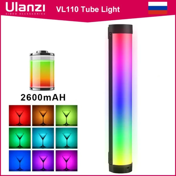 Ulanzi VL110 RGB Tube Photography Lamp 2500-9000K 2600mAh Rechargeable Portable Studio Camping Fill Lighting Kit For Youtube