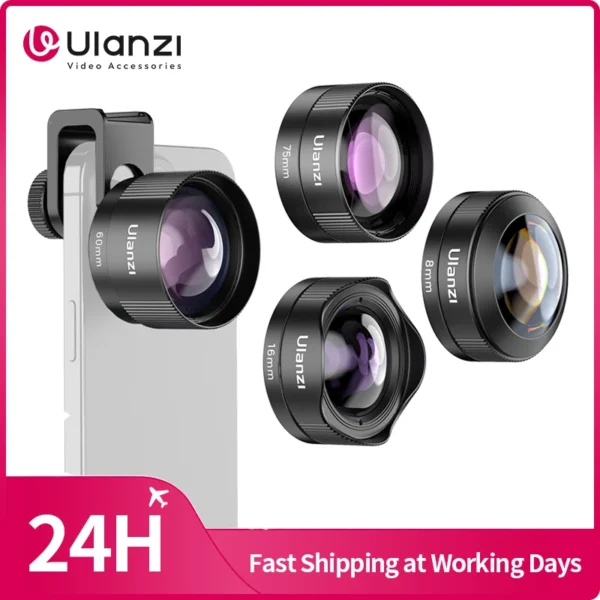 Ulanzi Mobile Lens Smartphone Lens Macro/Fisheye/Wide Angle Telephoto Mobile Lens with 17mm Lens Clip